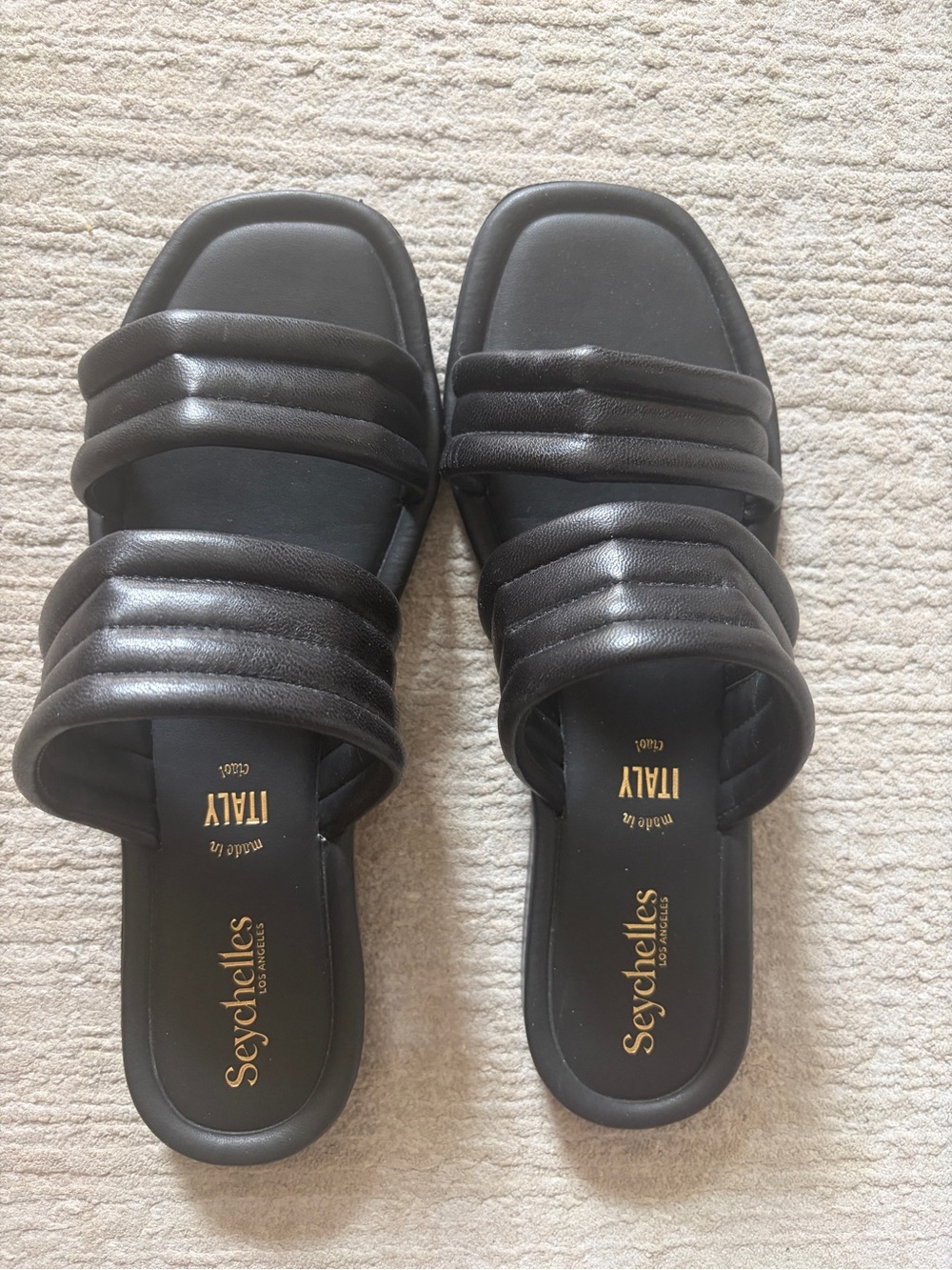 Seychelles Black Quilted Double-Strap Slide Sandals